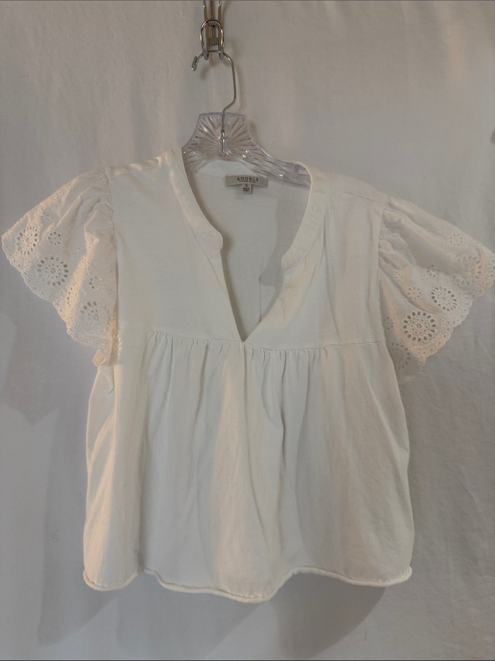 Angels White Eyelet Flutter Sleeve Peasant Blouse